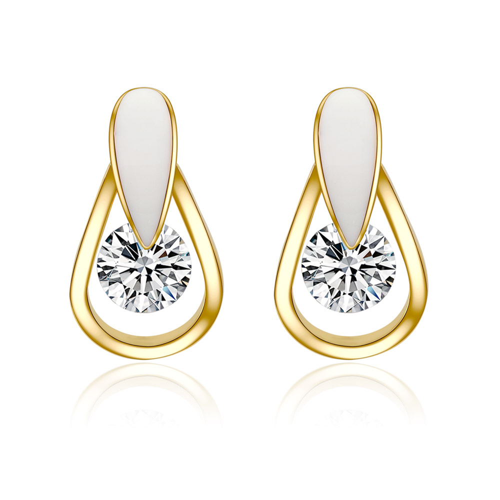 White Epoxy Single CZ Drop Earrings